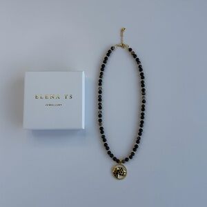 514 Black Agate Necklace with Gold Pendant